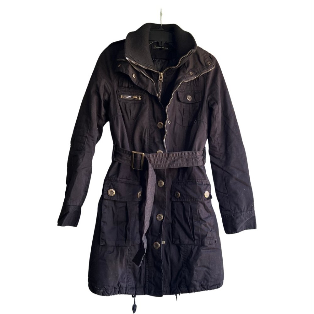 Jayro White from Japan Black Utility Belted Coat Military Parka Jacket Size 2